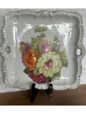 Antique PM Bavaria Square Cake Plate 1895 To 1910 Mark 9 Inch With 1 Inch Sides